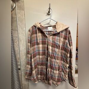 American Eagle Outfitters Plaid Shirt with Hood